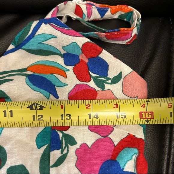 Olivaceous Linen Blend Floral Romper Tie Ruffles Adj Strap V-neck Halter Style S - Picture 13 of 14